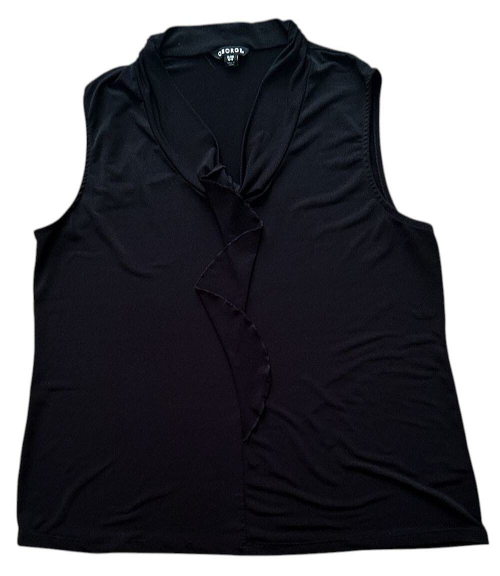 George Crepe Ruffle Black Sleeveless Blouse XL 16-18